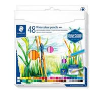 Staedtler Crayons de couleur aquarellables de haute qualité pour artistes, Utilisables à sec ou à l'eau, Mine douce et tendre de 3 mm, Étui carton avec 48 couleurs différentes assorties, 14610C C48