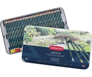 Crayons de couleur DERWENT Artists, 36pcs dans une boîte en métal