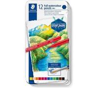 Staedtler Crayons de couleur aquarellables à mine intégrale, Boîte métal avec 12 couleurs assorties, 14610G M12