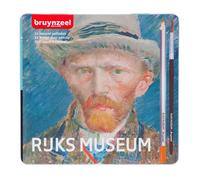 BRUYNZEEL & Rijksmuseum Professionel Set de 24 Crayons de Couleur Aquarellables + Pinceau dans une boîte en étain pour Dessiner et Colorier | Vincent van Gogh