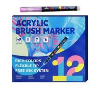 Crayons de peinture acrylique avec pointe pinceau, articles de papeterie souples multicolores - Lot de marqueurs de peinture acrylique, pour adultes, fête, école, bureau, cadeaux, décoration