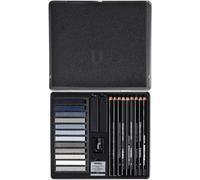 Crayons esquisse - Pastels - Tons gris - Beaux-arts - Boîte métal - 25 pièces -