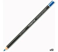 Staedtler Lumocolor Glasochrom, Crayons bleus permanents pour tout type de surface, Résistants à l'eau et à la lumière, Couleurs intenses pigmentées, Boîte carton de 12 crayons assortis, 108 20-3 VE