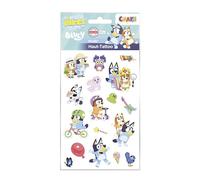 CRAZE BLUEY Tatouage Enfant - 17 Motifs Lavables sur Planche de Personnages Bluey | Tatouages Temporaires Lavables pour Fille et Garçon