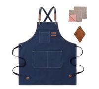 crazy bean Tablier Cuisine Homme et Femme Tablier de Barbecue Toile avec Poches Réglable Tablier de Travail pour Barbecue Jardin Café