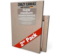 CRAZY CANVAS Lot de 2 toiles à peindre Raw Medium 60 x 80 cm sur châssis - Non apprêté, structure moyenne, aspect lin, 330 g/m² - Fournitures d'art de qualité supérieure