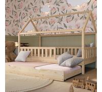 Crazy Pine Crazy Blanco Lit Maison avec Tiroir Fonction Couchage, 90 x 190 cm, en Bois Naturel, avec Protection Anti-Chute, Design scandinave, lit Montessori avec tiroir avec Fonction Couchage