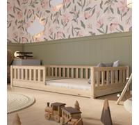Crazy Pine Enfant 190x100 cm - Montessori au Sol en Bois Massif avec Barrière - Sécurisé pour Tout-Petit - Design Scandinave, Montage Facile - Crazy Basic