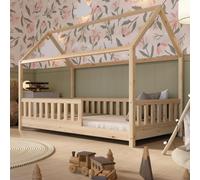 Crazy Pine Lit cabane 140x200 cm - Lit d'enfant en bois naturel - Lit au sol Montessori avec pieds réglables en hauteur - Crazy Blanco