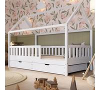 Crazy Pine Lit cabane avec tiroirs 90x190 cm - Lit d'enfant en blanc - Lit au sol Montessori avec tiroir de rangement - Crazy Blanco