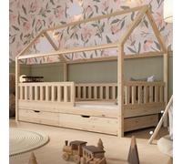 Crazy Pine Lit Cabane avec tiroirs Montessori Crazy Blanco 140x200 cm Nature