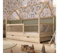 Crazy Pine Lit Cabane avec tiroirs Montessori Crazy Folly 90x200 cm Nature