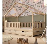Crazy Pine Lit Cabane avec Tiroirs Montessori Crazy House 120x200 cm Nature