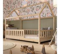Crazy Pine Lit Cabane Montessori Crazy Blanco 190x100 cm - Bois naturel | Pieds réglables en hauteur 6,7 ou 19,5 cm - pour adapter le lit et gagner en rangement sous le cadre.