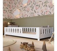 Crazy Pine Lit d'enfant 100x200 cm - Lit de sol Montessori blanc en MDF - Lit pour petits enfants avec bords arrondis, entrée à droite - Crazy Ethan