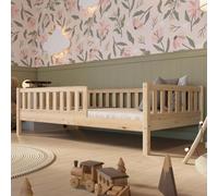 Crazy Pine Lit d'enfant 100x200 cm - Lit de sol Montessori haut en bois avec protection contre les chutes - Crazy Basic