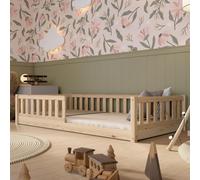 Crazy Pine Lit d'enfant 120x200 cm - Lit de sol Montessori massif en bois avec protection contre les chutes - Crazy Basic