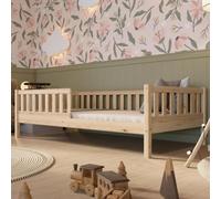 Crazy Pine Lit d'enfant 140x200 cm - Lit de sol Montessori haut en bois avec protection contre les chutes - Crazy Basic