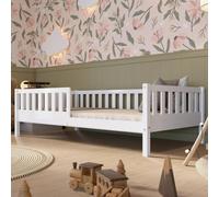 Crazy Pine Lit d'enfant 80x160 cm - Lit de sol Montessori haut en bois blanc avec protection contre les chutes - Crazy Basic