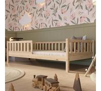 Crazy Pine Lit d'enfant 90x200 cm - Lit de sol Montessori haut en bois avec protection contre les chutes - Crazy Basic