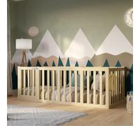 Crazy Pine Lit Enfant 180x120 cm - Lit Montessori au Sol avec Haute Barrière 73cm et Barrière Amovible - Bois Naturel avec Surface Lisse - Parfait pour Garçons et Filles Crazy Johnny