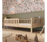Crazy Pine Lit Enfant Montessori 200x100 cm - Barrière au Sol Haut en Bois - Sécurisé pour Tout-Petit - Design Scandinave, Montage Facile - Crazy Basic