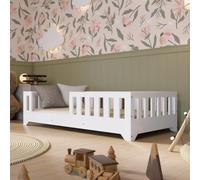 Crazy Pine - Lit Enfant Montessori avec Protection Anti-Chute - Lit Enfant sûr pour garçons et Filles - Montage Facile - Crazy Alfa (Blanc avec Entrée À Gauche, 90 x 200 cm)