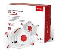 CRAZYCHIC - x10 Masque FFP3 NR D - Masque Coque Anti Poussière avec Valve Norme CE EN149 - Protection Respiratoire Particules Fines