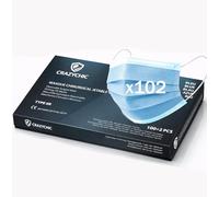 CRAZYCHIC - x102 Masque Chirurgical Médical BLEU Type IIR - Certifié CE Norme EN14683 - Masque Jetable 3 Plis Protection Respiratoire - Haute Filtration EFB>99% - Lot de 102 pièces