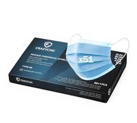 CRAZYCHIC - x51 Masque Chirurgical Médical BLEU Type IIR - Certifié CE Norme EN14683 - Masque Jetable 3 Plis Protection Respiratoire - Haute Filtration EFB>99% - Lot de 51 pièces