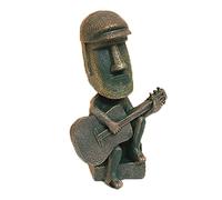 CRCAH Statue Moai - Décoration d'île de Pâques - 15,2 cm - Décoration en pierre en résine pour accessoires de chambre, sculpture antique pour bureau (jouer de la guitare)