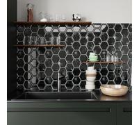CRE8TIVE Credence Adhesive Noirs 3D Carrelage Adhesif Mural Cuisine Hexagone Dalle Pvc Adhesive Murale Imperméable Stickers Muraux Cuisine Carreaux Adhesif Buanderie Cheminee 30.5cm x 30.5cm 4 Pcs