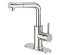 CREA Robinet de cuisine avec douchette extensible, mitigeur d'évier pré-Wet Bar avec montage monotrou et levier unique, petit robinet en acier inoxydable en nickel brossé pour mini évier, camping-car