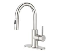 CREA Robinet de salle de bain avec pulvérisateur extractible, robinet de bar de cuisine à poignée unique en nickel brossé pour mini évier, robinet mitigeur de vanité extractible, 2 modes d'eau, cUPC