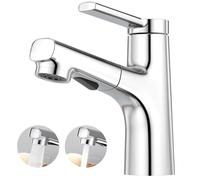 CREA Robinet Salle de Bain avec Douchette Extractible, Robinet de Lavabo Mitigeur et Deux Modes D’écoulement D'eau, Levier Mélangeur Monotrou Laiton Chromé Poli