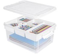 Creahaus Boîte de rangement multifonction de 17 l avec plateau amovible, boîte de rangement en plastique avec compartiments, étui de rangement portable pour couture, perles, médicaments, outils