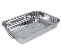 Crealys 500535 Plat à Four Inox, Argenté, 32x24cm | Lasagnes, Gratins, acier inoxydable poli, compatible four jusqu'à 240°C, poignées intégrées, lave-vaisselle, non inductible