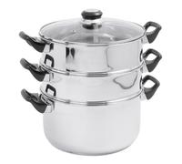 Crealys 503443, Cuit Vapeur Inox diam. 24 cm - 3 niveaux + couvercle verre - tous feux dont induction, Argenté