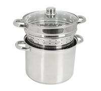 Crealys 504626, Cuit-pâtes Olympe 8 litres Inox, diam. 24 cm - couvercle en verre et panier à pâtes / légumes - tous feux dont induction, Gris