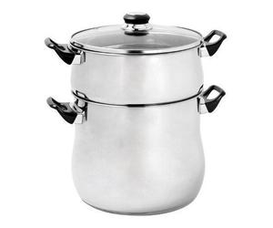 Crealys - 504940 - Couscoussier En Inox - 12 L - Poignée Bakélite Noir - Diamètre : 24 Cm