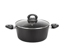 Crealys 520043 Faitout GRANITY diam. 24 cm en Aluminium forgé revêtement Noir Anti-adhérent sans PFOA - Aspect Pierre - Couvercle en Verre - Tous Feux Dont Induction