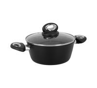 Crealys 539350 Faitout GRANITY Ø 20 cm H 8,5 cm en Aluminium forgé revêtement Noir Anti-adhérent sans PFOA - Intérieur effet Pierre - Couvercle en Verre - Tous Feux Dont Induction