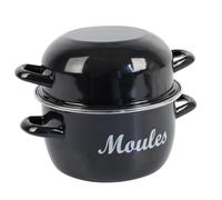 Crealys 545411 Marmite à Moules traditionelle en Acier Emaillé Noir Ø20 cm, 2,8 Litres - Casserole à moules compatible tous feux dont induction