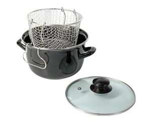 Crealys 545413 Friteuse Traditionnelle Ø26 cm en Acier Émaillé avec Panier & Couvercle Verre - Cuisson à l’Ancienne pour Frites Dorées & Croustillantes - Tous Feux Dont Induction