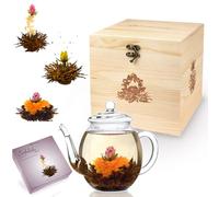 Creano Coffret Cadeau de Thé en Fleurs dans une Boîte en Bois avec 6 différents Types de "Thé en Fleurs" | Thé noir
