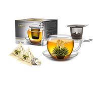 Creano Coffret Cadeau Tasse à Thé Jumbo XXL 450ml avec Filtre Acier et Couvercle - Inclut 2 Fleurs de Thé Teelinis en Portion de Tasse avec Fil de Coton