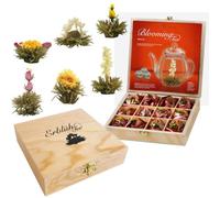 Creano Coffret Fleur de Thé 12 pcs dans Boîte en Bois - Thé blanc 6 variétés - Idée cadeau élégante pour femmes et amateurs de thé - Thé en Fleurs