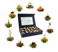 Creano Coffret Fleurs de Thé Mix 18 pcs - Grande Boîte Magnétique avec Fenêtre & Marquage Argent - Thé Blanc, Vert, Noir - Cadeau Premium