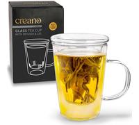 Creano Lot de 1 Verre à Thé 400 ml All-in-One - Tasse à Thé Haute en Verre Borosilicate avec Filtre en Verre et Couvercle