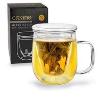 Creano Lot de 1 Verre à Thé 450 ml All-in-One - Tasse à Thé Géante en Verre Borosilicate avec Filtre en Verre et Couvercle